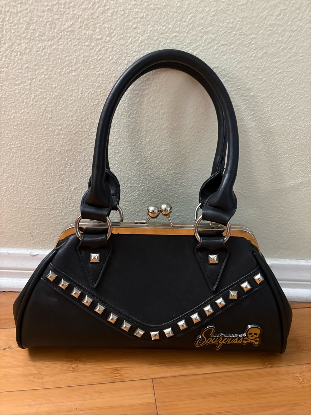RARE Sourpuss Dollface Studded Purse Black Punk Pinup Retro Goth Rockabilly HTF